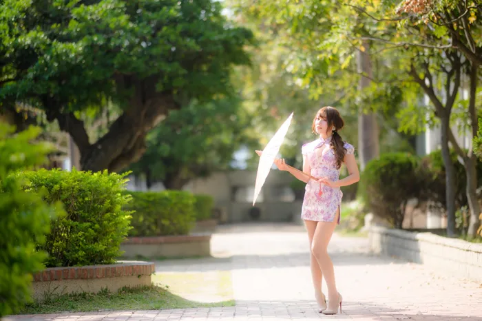 [Mzsock] NO.040 Listening Cheongsam, stockings, high heels and beautiful legs, outdoor shot street photography#[87P]-38