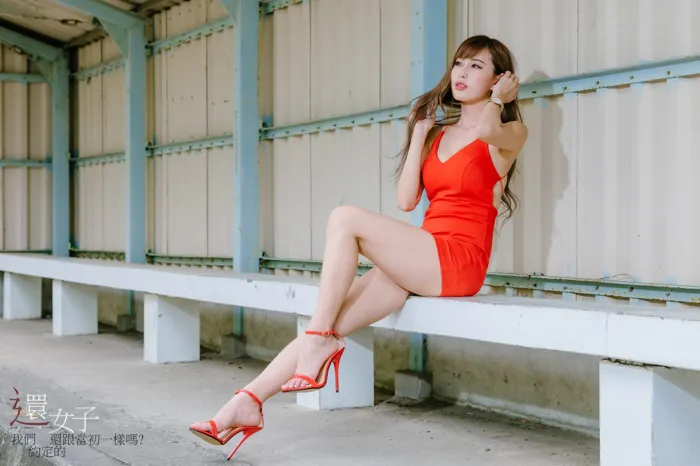 [Mzsock] NO.047 Abby red dress short skirt high heels beautiful legs outdoor shot street photography#[106P]-1