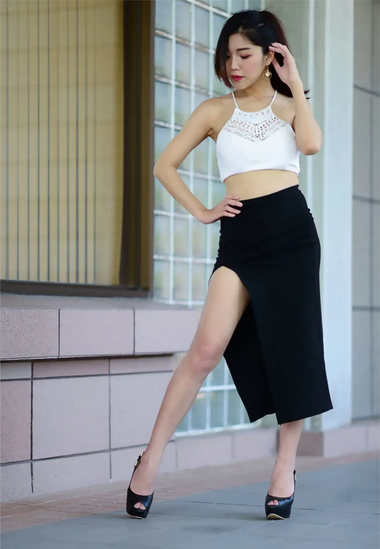 [Mzsock] NO.162 Sasha belly-baring high-cut long skirt with high heels and beautiful legs street photography#[105P]-87