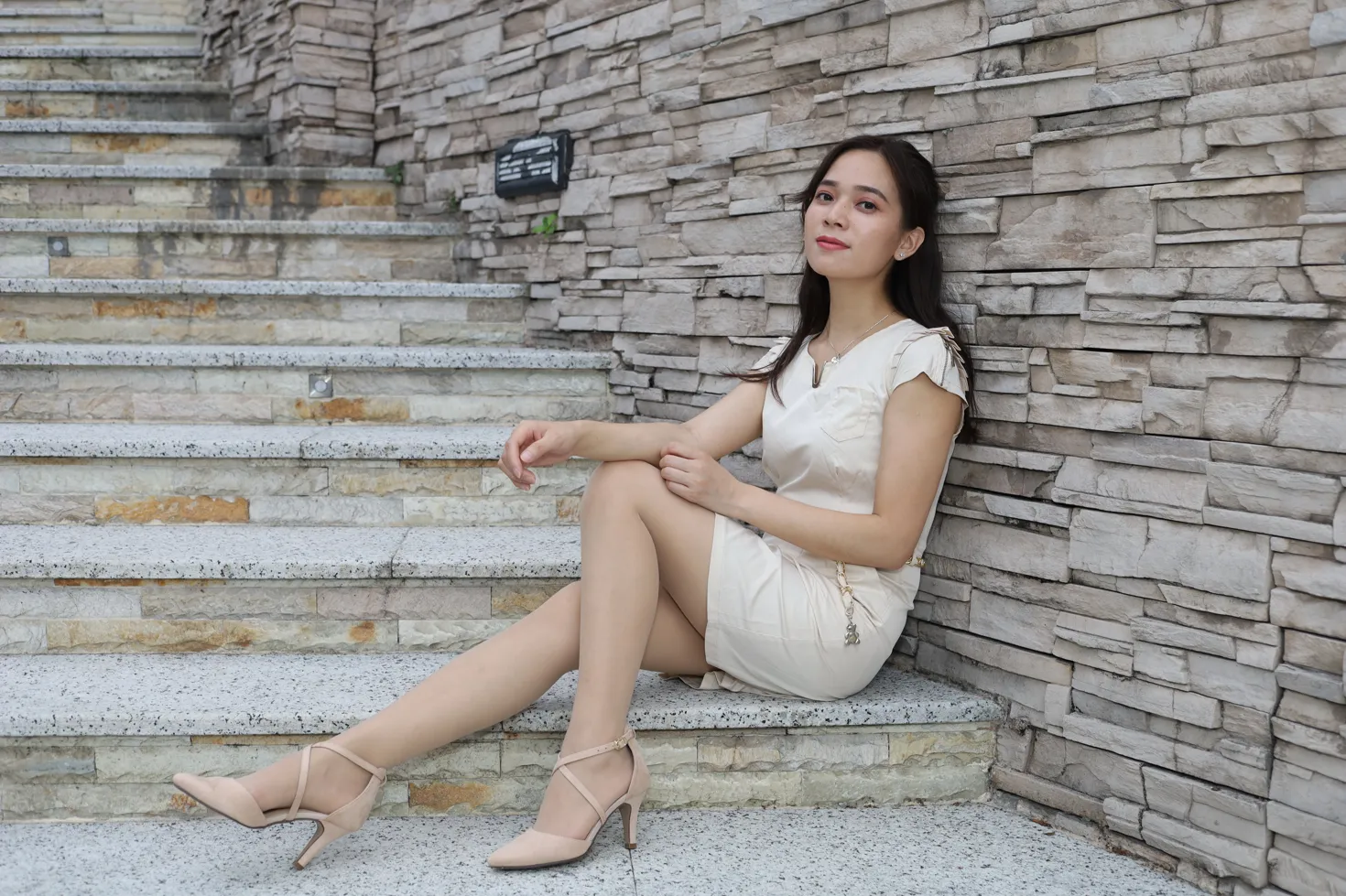 [Mzsock] NO.107 Vency Shen beige dress stockings high heels beautiful legs street photography#[70P]-21